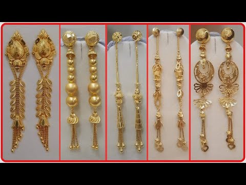 Golden Long Earrings with Jhumki and Beads – Amazel Designs